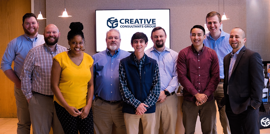 Creative Consultants Group team photo — Nashville MSP company staff smiling at the camera, representing trusted IT experts and reliable technology solutions.